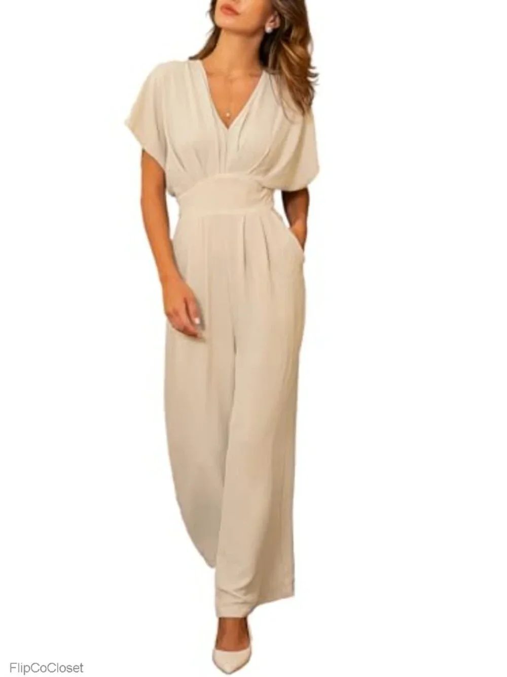 Women's Batwing Sleeve Wide Leg Jumpsuit with Pockets